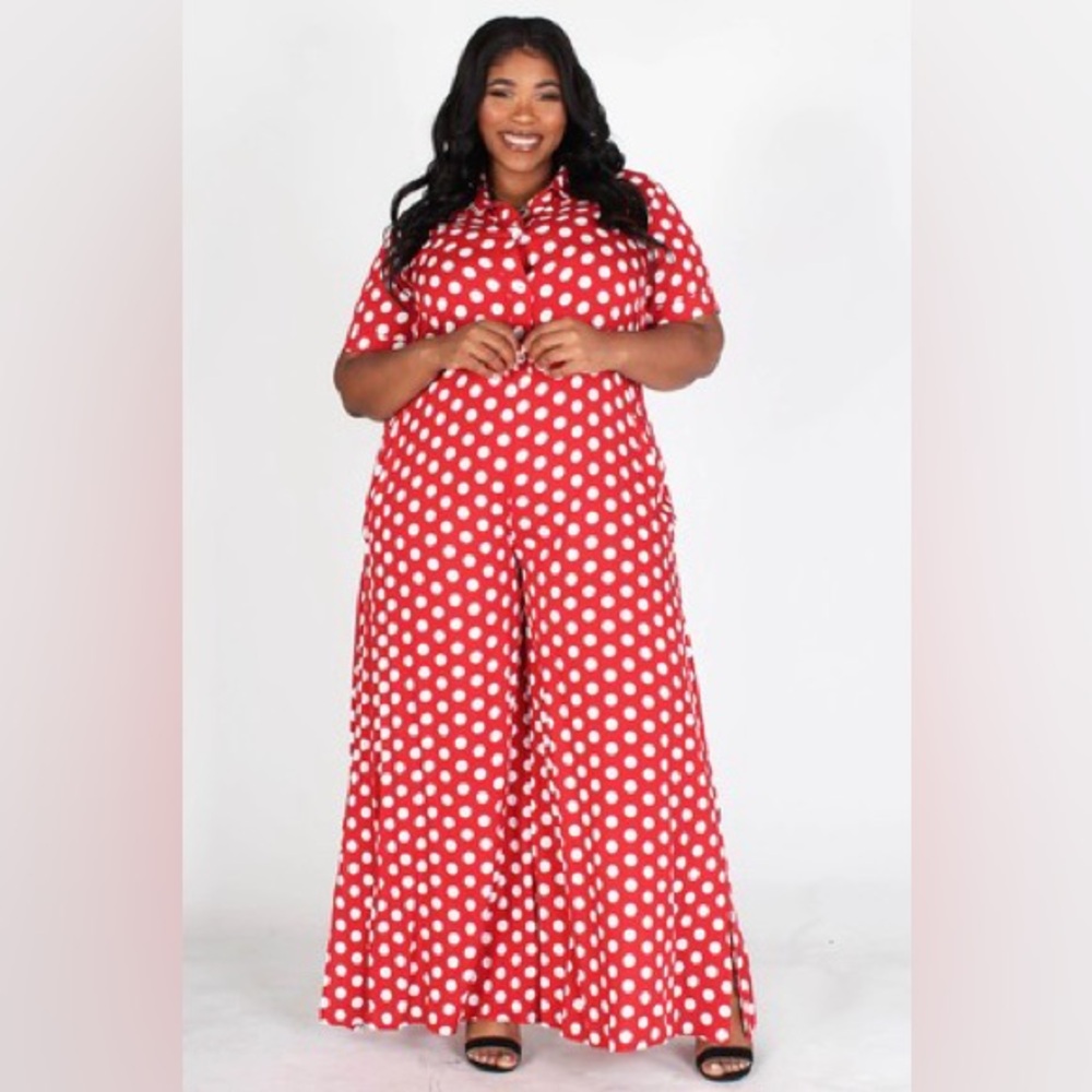 Vibrant Red Polka Dot Jumpsuit